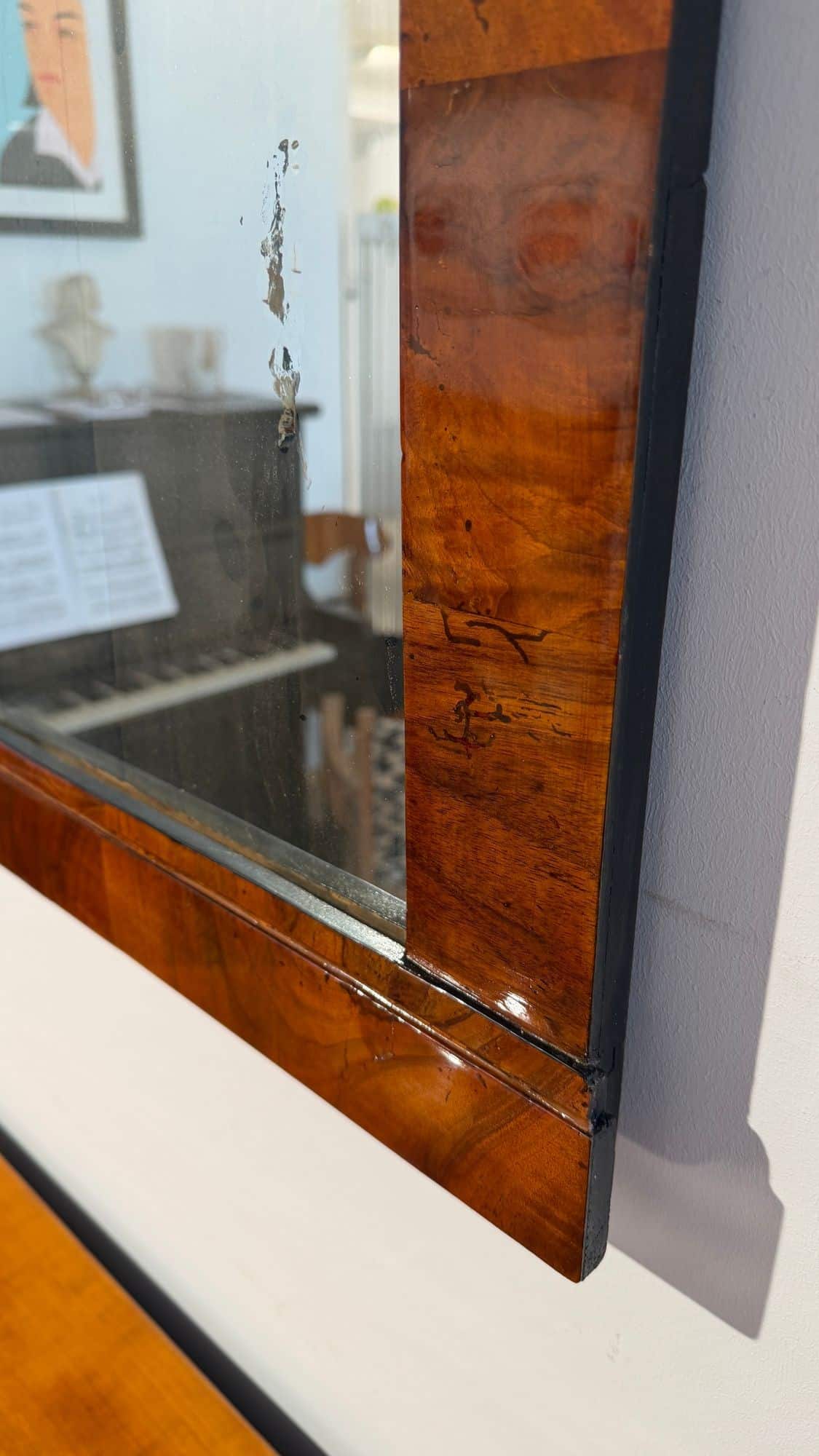 Small Austrian Biedermeier Walnut Wall Mirror, Circa 1820 - Image 12