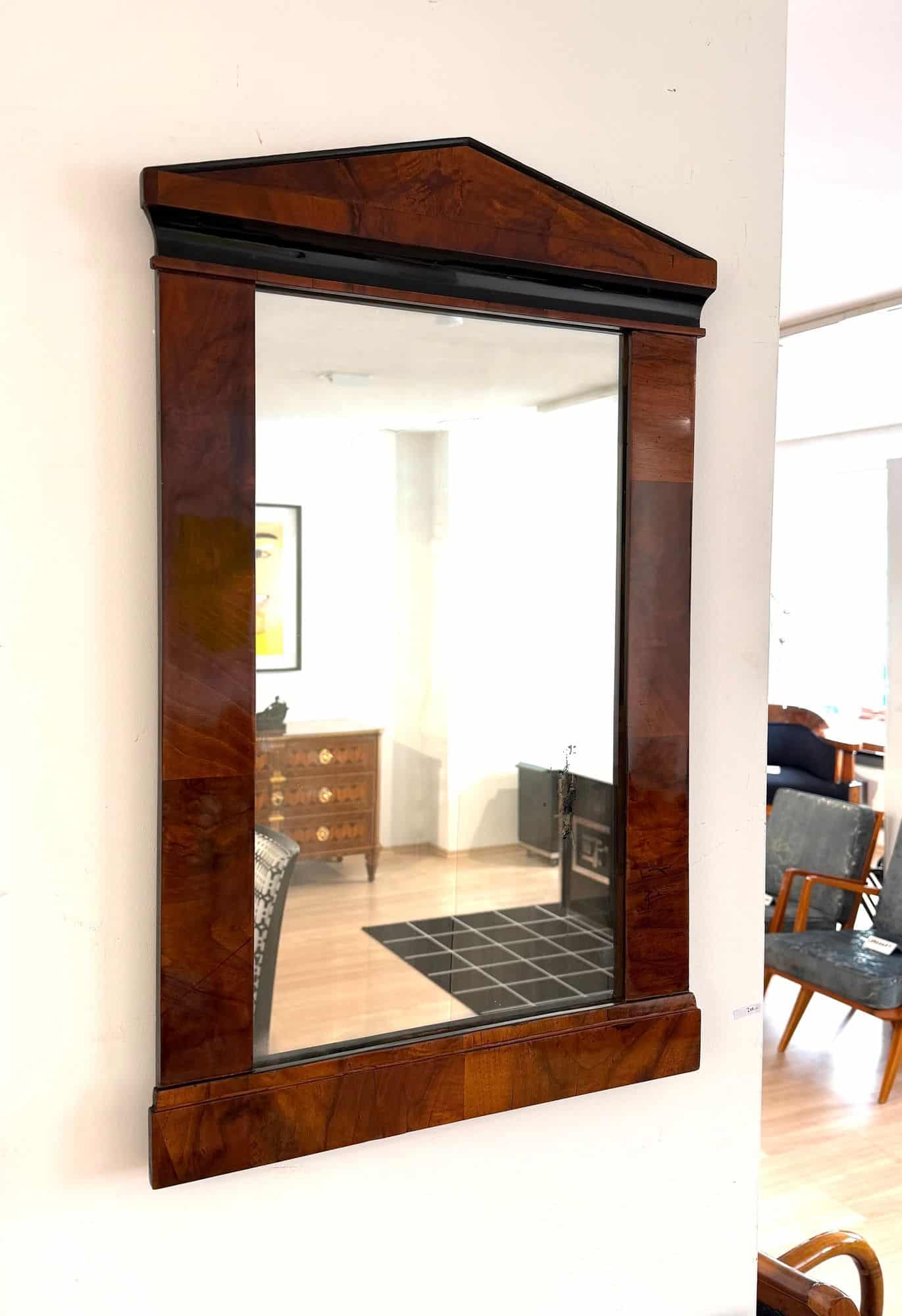 Small Austrian Biedermeier Walnut Wall Mirror, Circa 1820 - Image 3