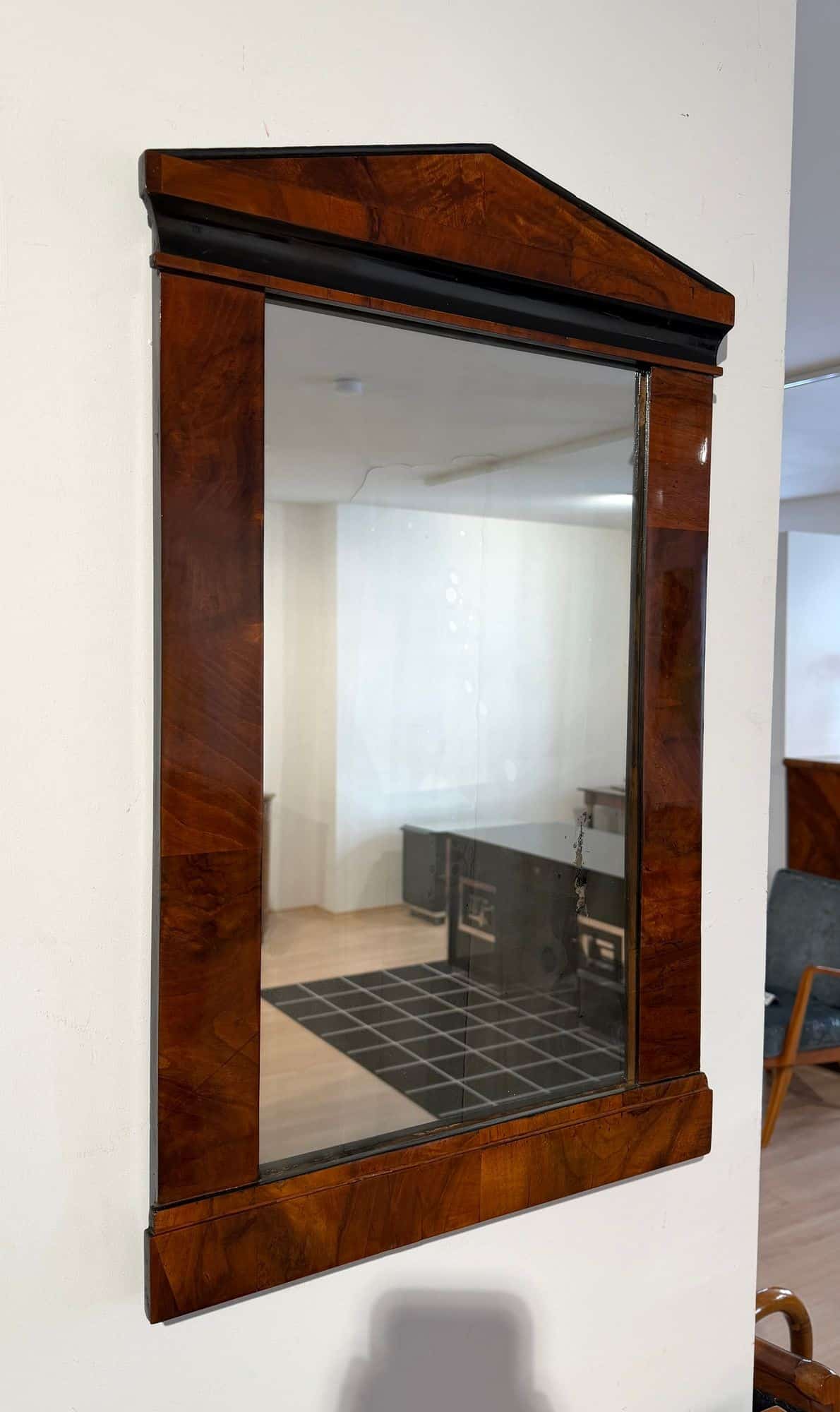 Small Austrian Biedermeier Walnut Wall Mirror, Circa 1820 - Image 4