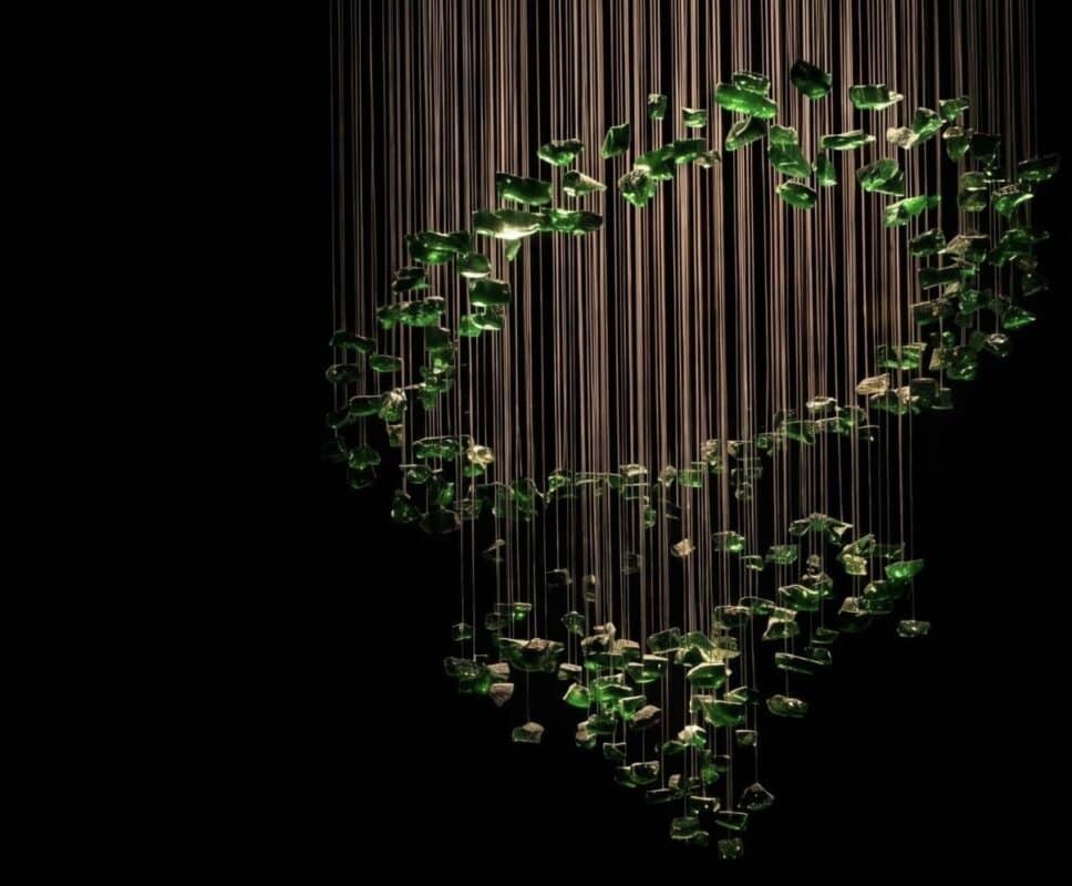 Crystal Lighting- Pendant light with green colored crystal shaped pendants- Styylish