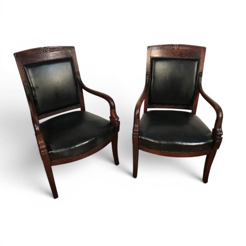 Pair of French Empire Mahogany Armchairs with dolphin motif- Styylish