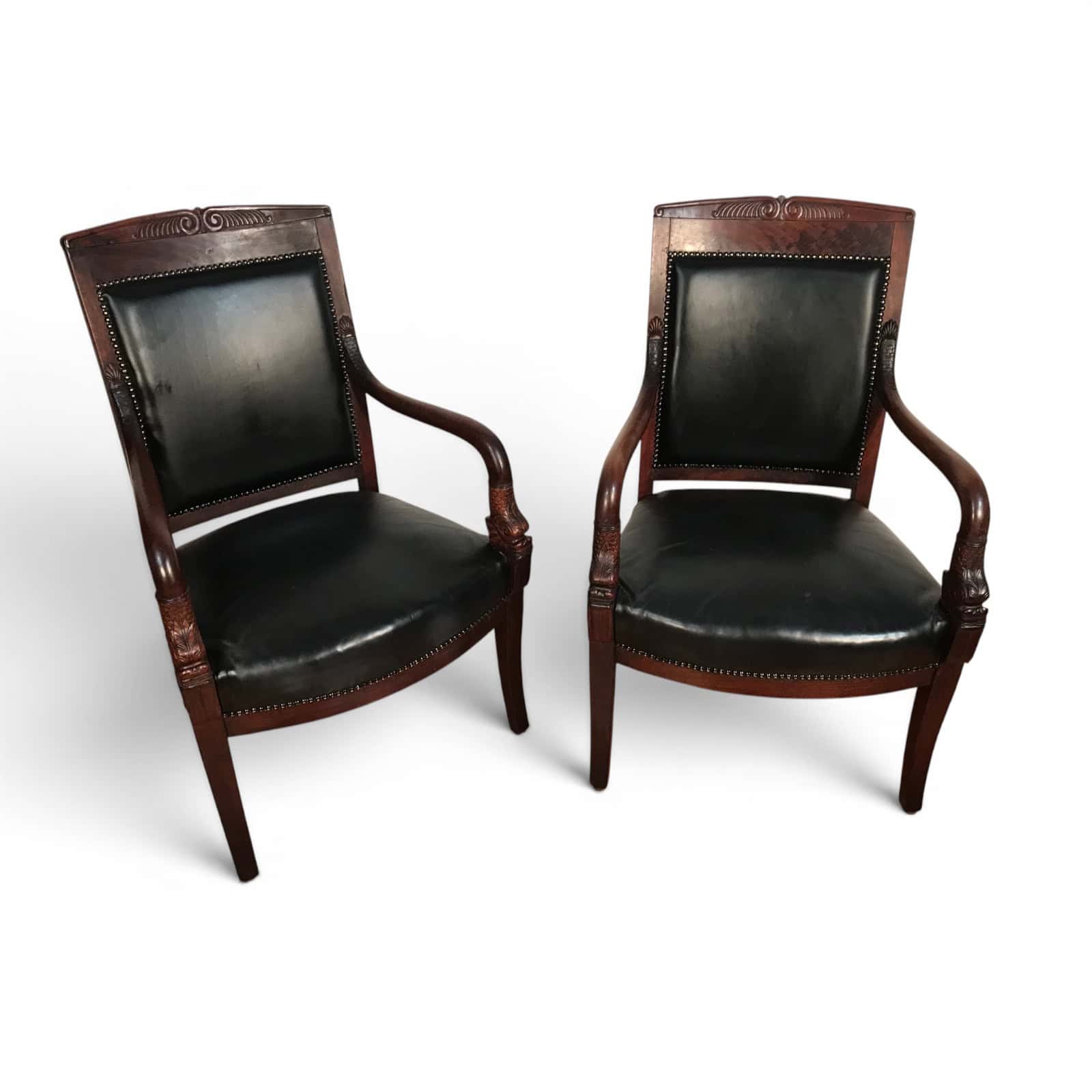 Pair of French Empire Mahogany Armchairs with dolphin motif- Styylish