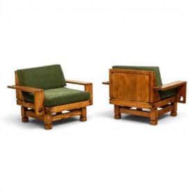 Pair of Modernist-Style Armchairs made of Pitch Pine. 1960s.