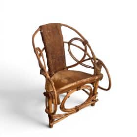 Italian Modernist Rattan and Cowhide Armchair, Italian Work,1960s-70s