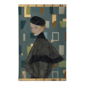 Contemporary French Hand-Painted 1950s Woman Canvas