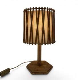 Rattan Table Lamp with Criss-Cross Shade, Attributed to Louis Sognot, 1950s.