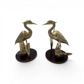 Pair of Brass Bird Sculptures, Depicting Stylized Birds