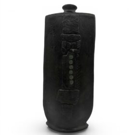 Brutalist Black Ceramic Vase, Signed Studio Piece, 1970s.