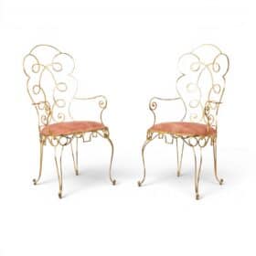 Pair of gilt wrought iron armchairs, circa 1990