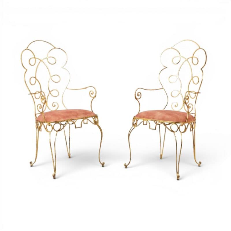 Pair of French Gilt Wrought Iron Armchairs- Styylish