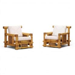 Pair of French Bamboo Armchairs with Pierre Frey Cushions, 1970s- Styylish