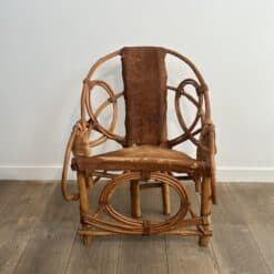 Alternative view of Italian Modernist Rattan and Cowhide Armchair, Italian Work,1960s-70s