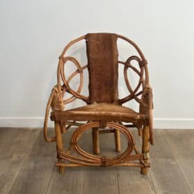 Italian Modernist Rattan and Cowhide Armchair, Italian Work,1960s-70s