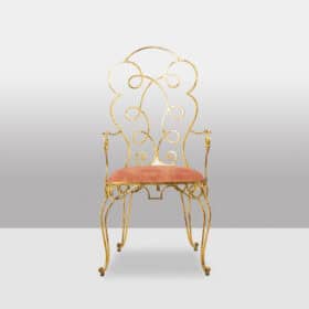 Pair of gilt wrought iron armchairs, circa 1990