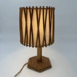 Alternative view of Rattan Table Lamp with Criss-Cross Shade, Attributed to Louis Sognot, 1950s.