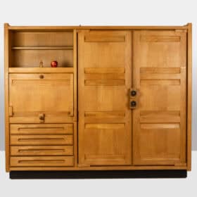 Guillerme and Chambron. Oak wardrobe with built-in writing desk. 1970s–80s