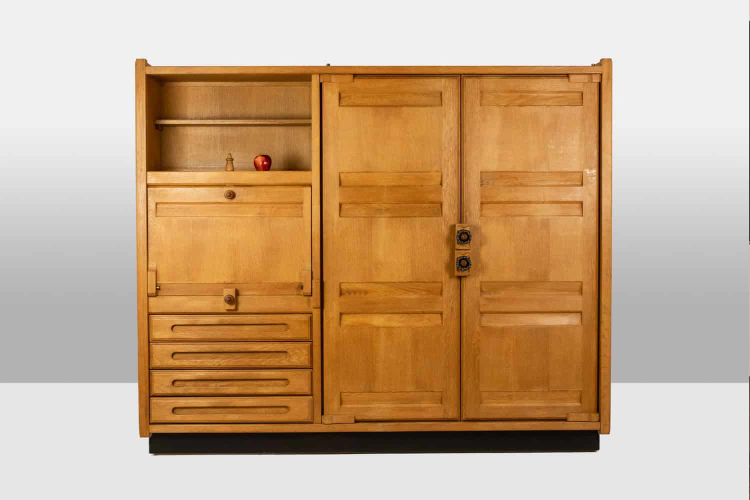Guillerme and Chambron. Oak wardrobe with built-in writing desk. 1970s–80s - Image 2