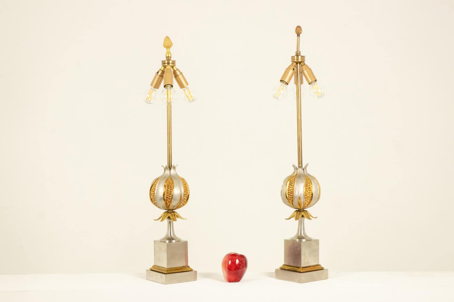 Maison Charles Bronze Pomegranate Lamps - Pair without Shades - Styylish