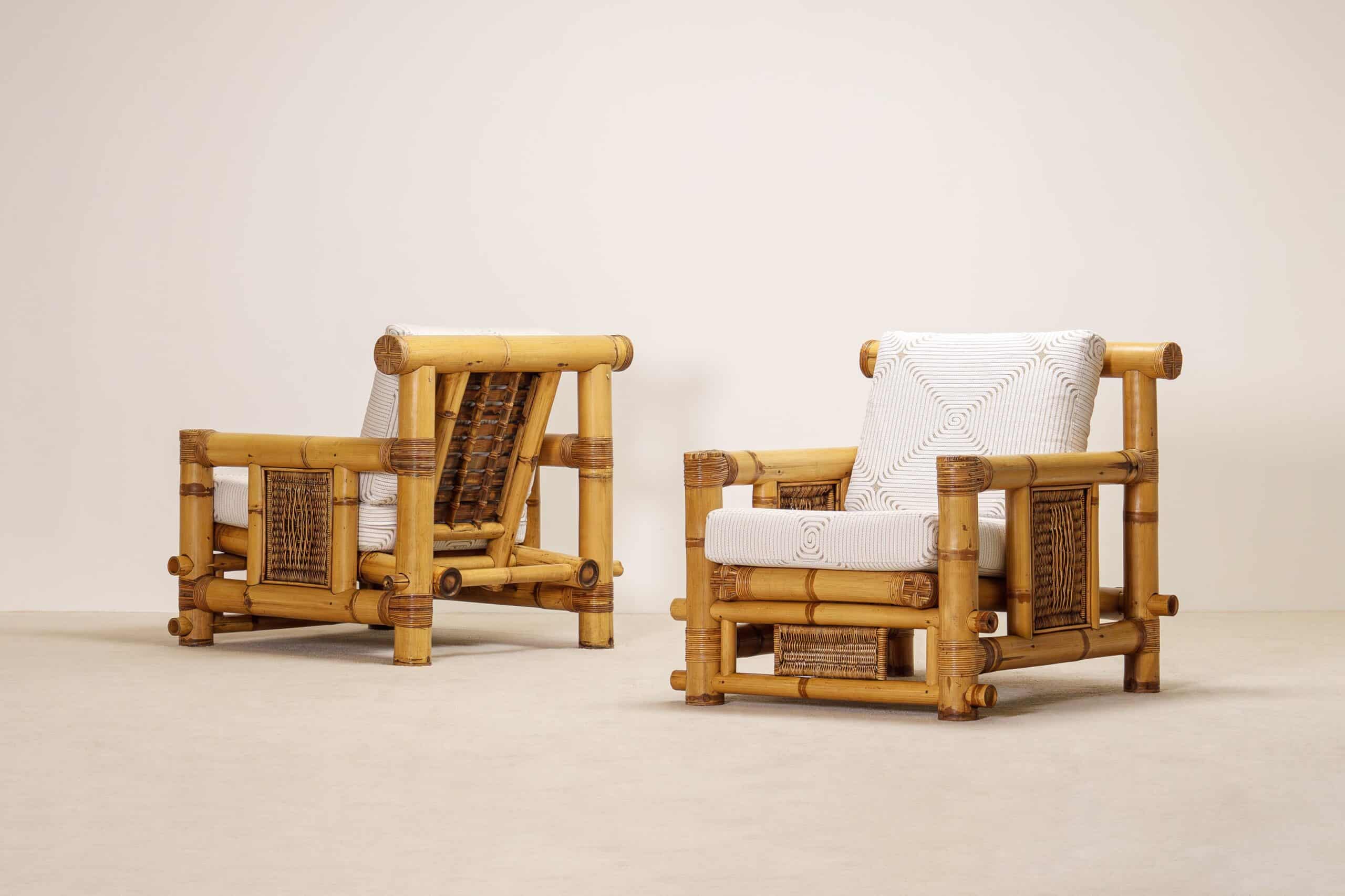 Pair of French Bamboo Armchairs with Pierre Frey Cushions, 1970s - Image 2