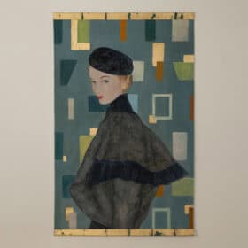 Contemporary French Hand-Painted 1950s Woman Canvas
