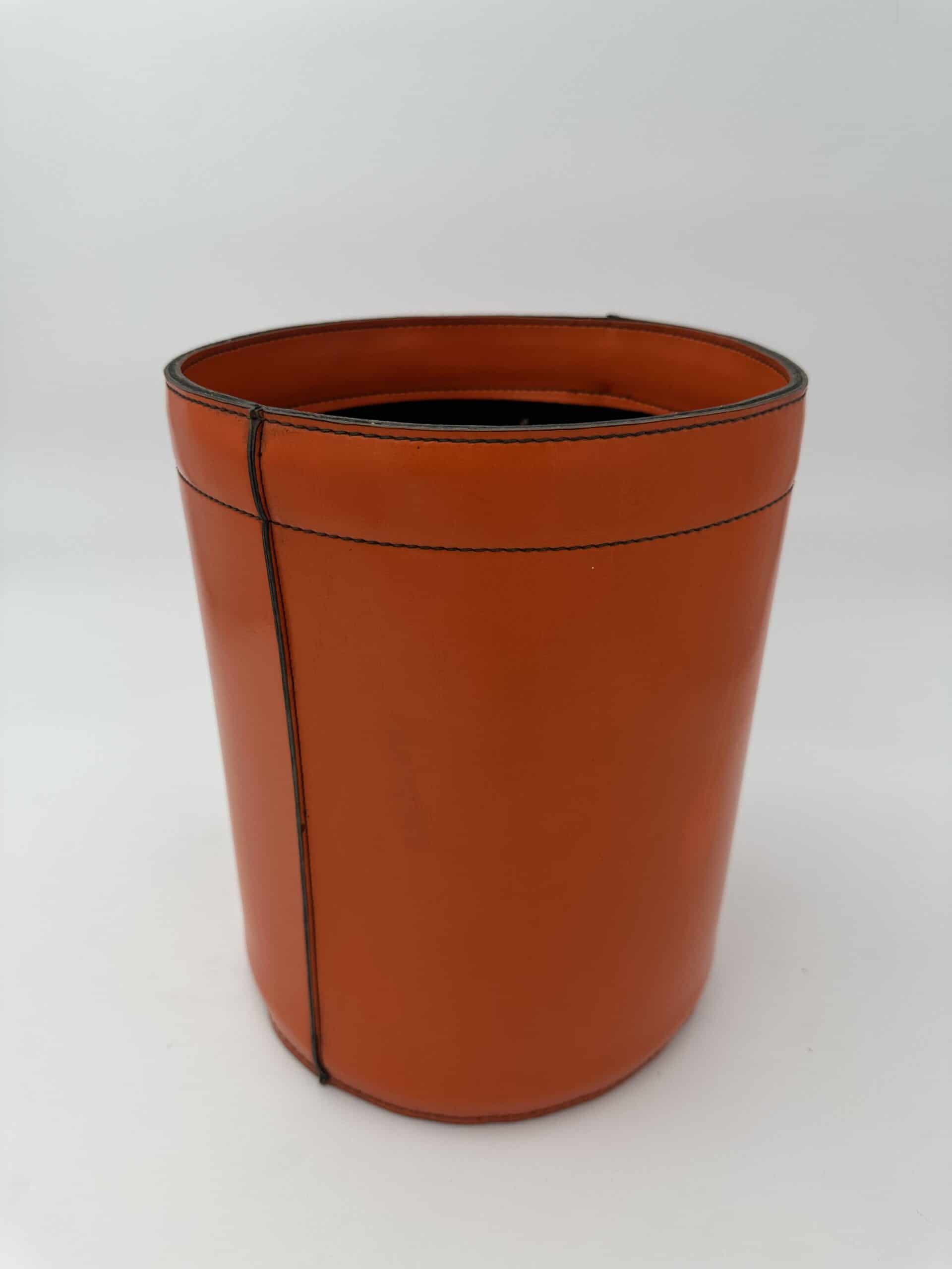 Luxury Leather Wastebasket with Saddle Stitching, in the Style of Hermès, 1970s - Image 12