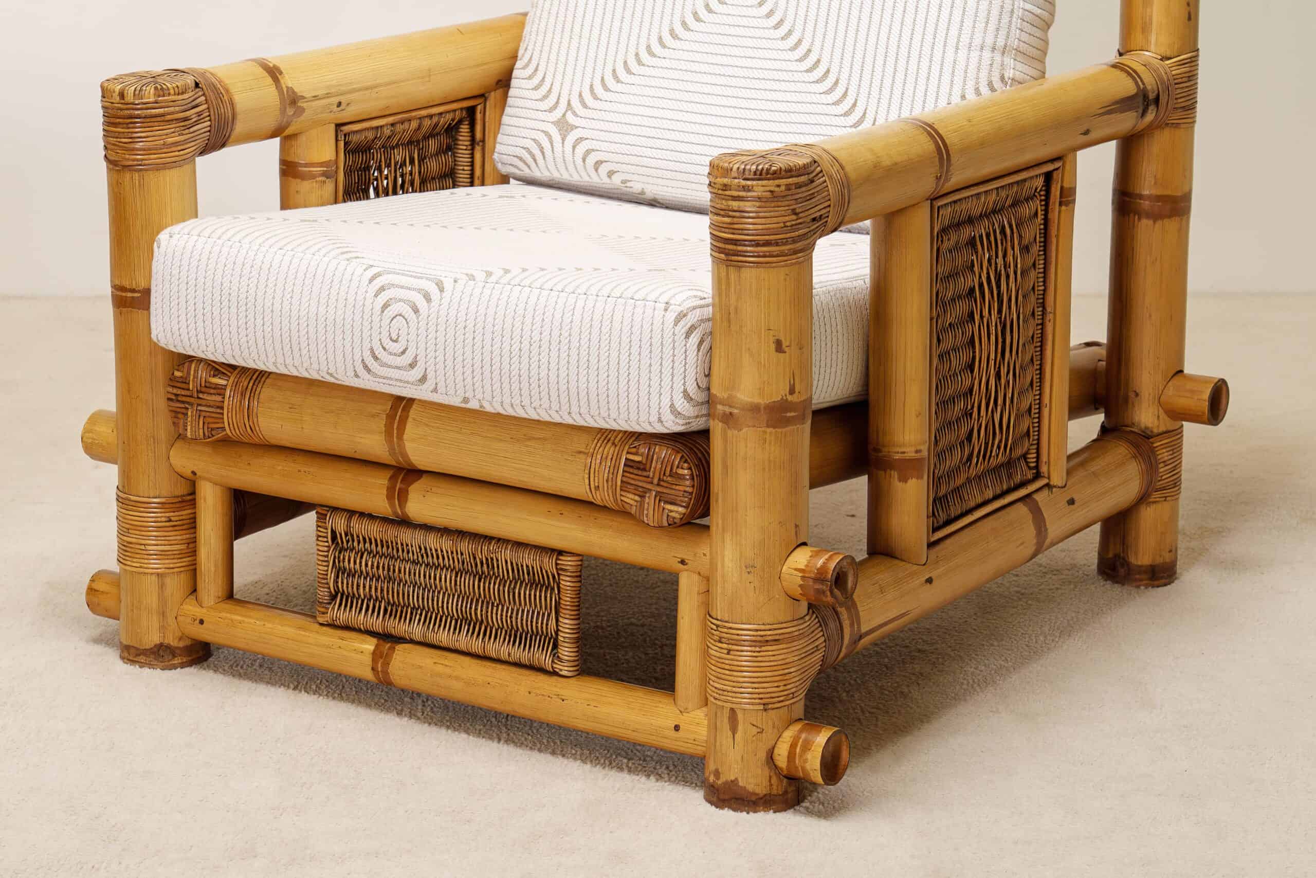 Pair of French Bamboo Armchairs with Pierre Frey Cushions, 1970s - Image 13
