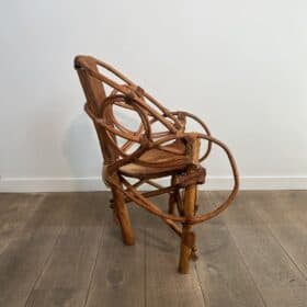 Italian Modernist Rattan and Cowhide Armchair, Italian Work,1960s-70s