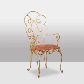Pair of gilt wrought iron armchairs, circa 1990