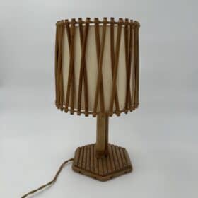 Rattan Table Lamp with Criss-Cross Shade, Attributed to Louis Sognot, 1950s.