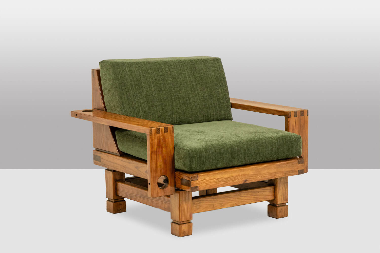 Pair of Modernist-Style Armchairs made of Pitch Pine. 1960s. - Image 3