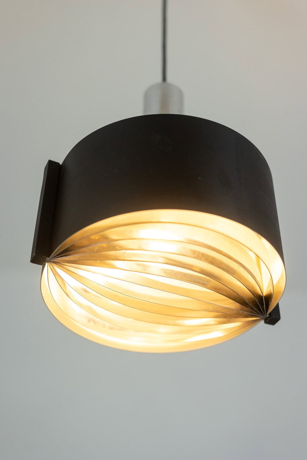 1960s French Black and Chrome Pendant Light - Lamp Detail One - Styylish