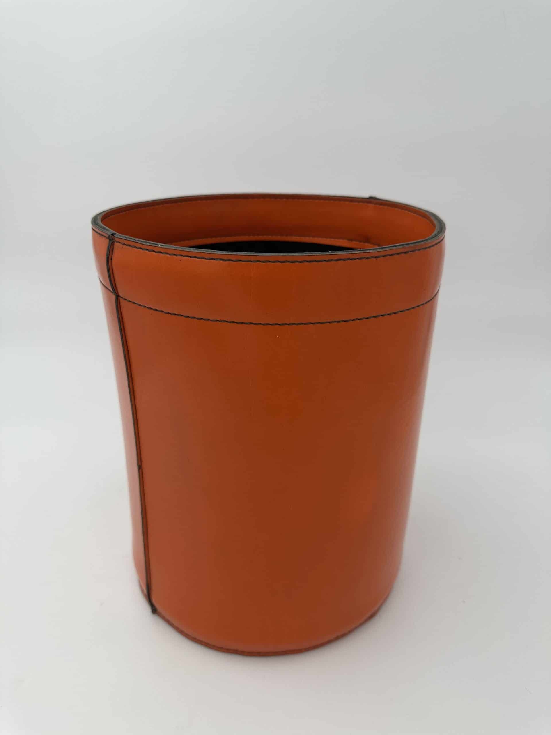 Luxury Leather Wastebasket with Saddle Stitching, in the Style of Hermès, 1970s - Image 3