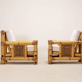 Pair of French Bamboo Armchairs with Pierre Frey Cushions, 1970s
