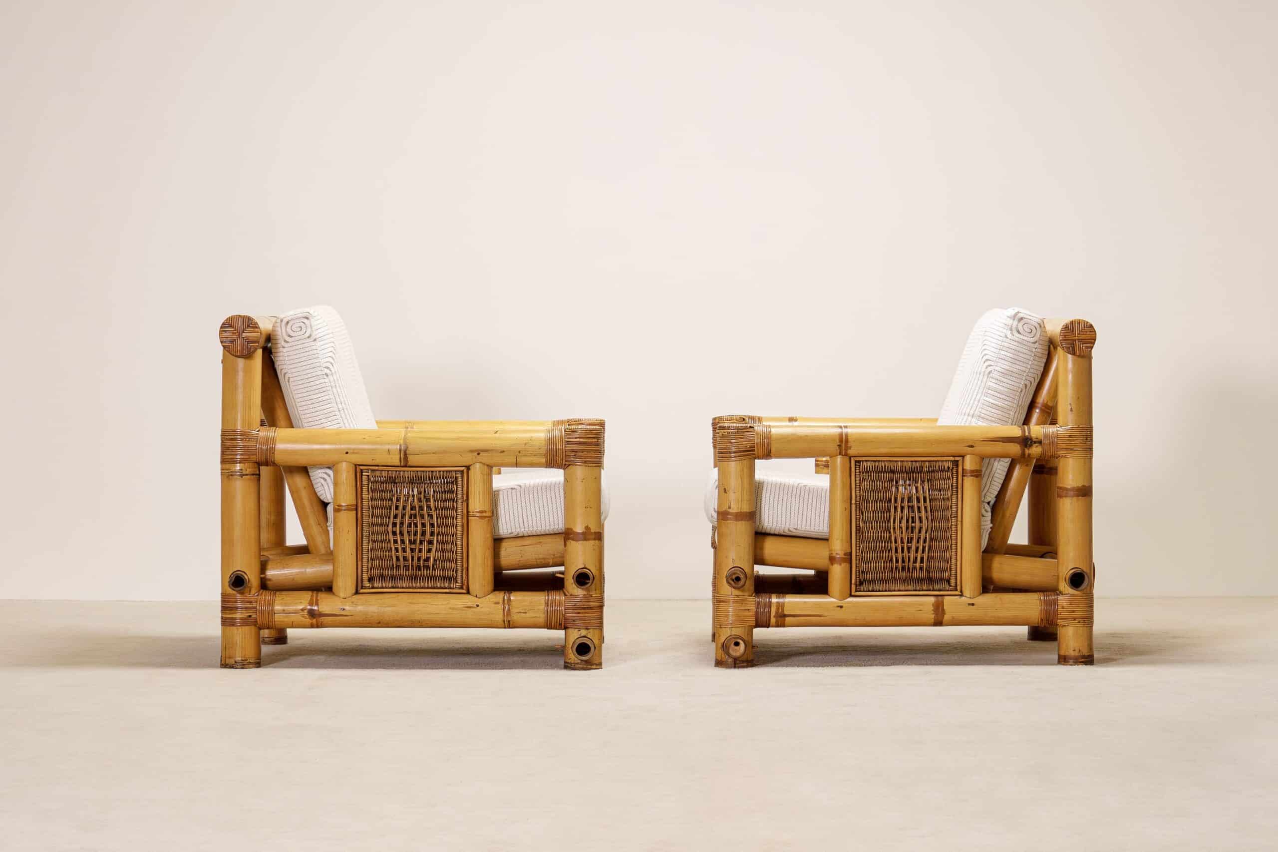 Pair of French Bamboo Armchairs with Pierre Frey Cushions, 1970s - Image 3