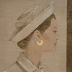 Contemporary French Hand-Painted 1950s Woman Canvas - Face Detail - Styylish