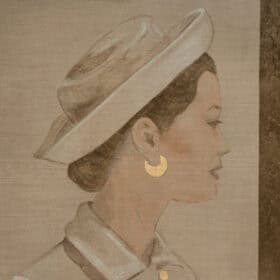 Contemporary French Hand-Painted 1950s Woman Canvas