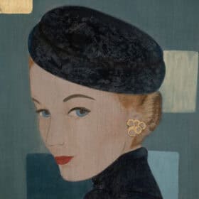 Contemporary French Hand-Painted 1950s Woman Canvas