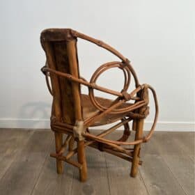 Italian Modernist Rattan and Cowhide Armchair, Italian Work,1960s-70s