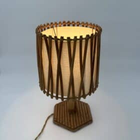 Rattan Table Lamp with Criss-Cross Shade, Attributed to Louis Sognot, 1950s.