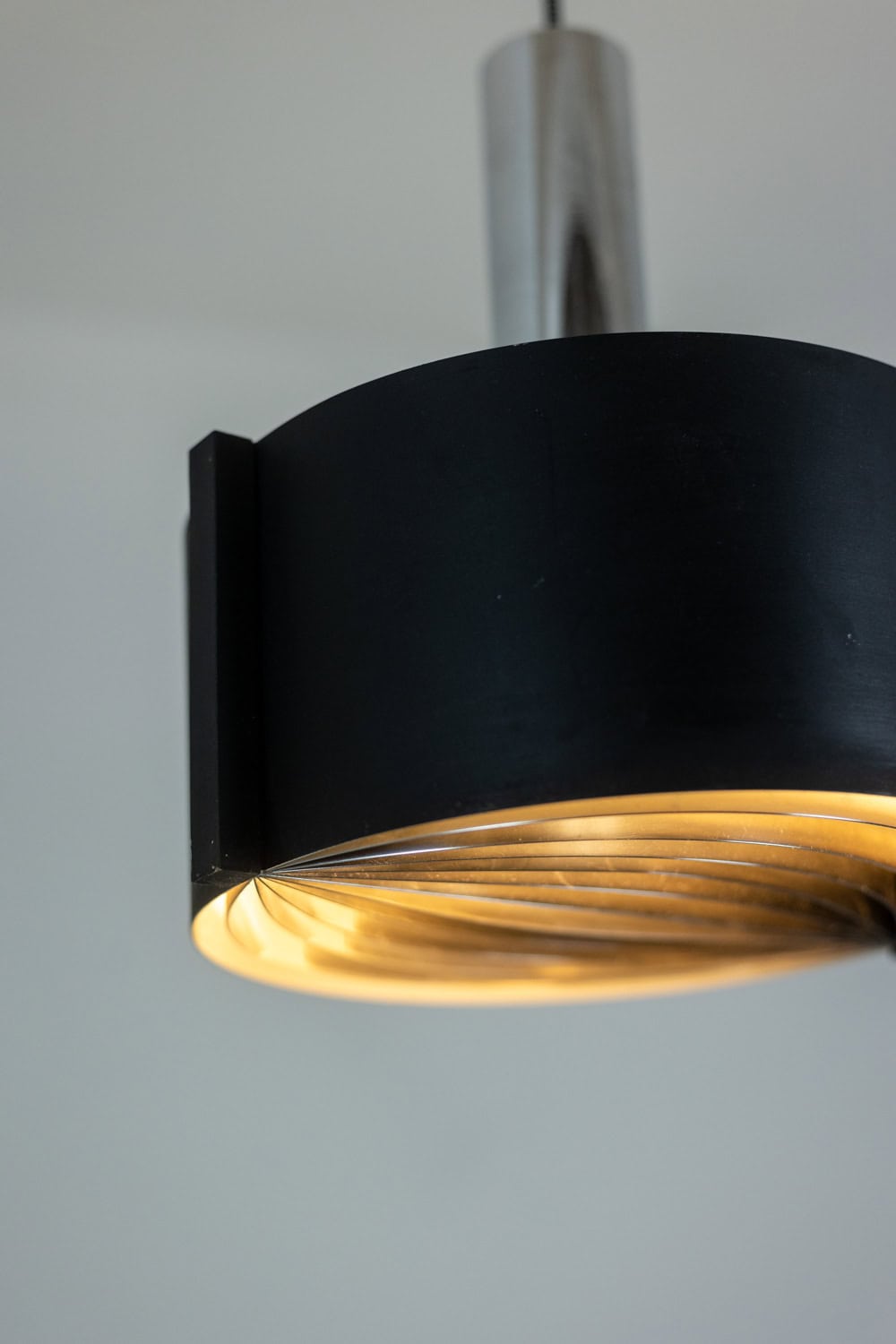 1960s French Black and Chrome Pendant Light - Lamp Detail Two - Styylish