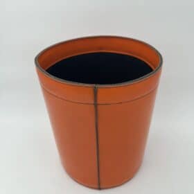 Luxury Leather Wastebasket with Saddle Stitching, in the Style of Hermès, 1970s