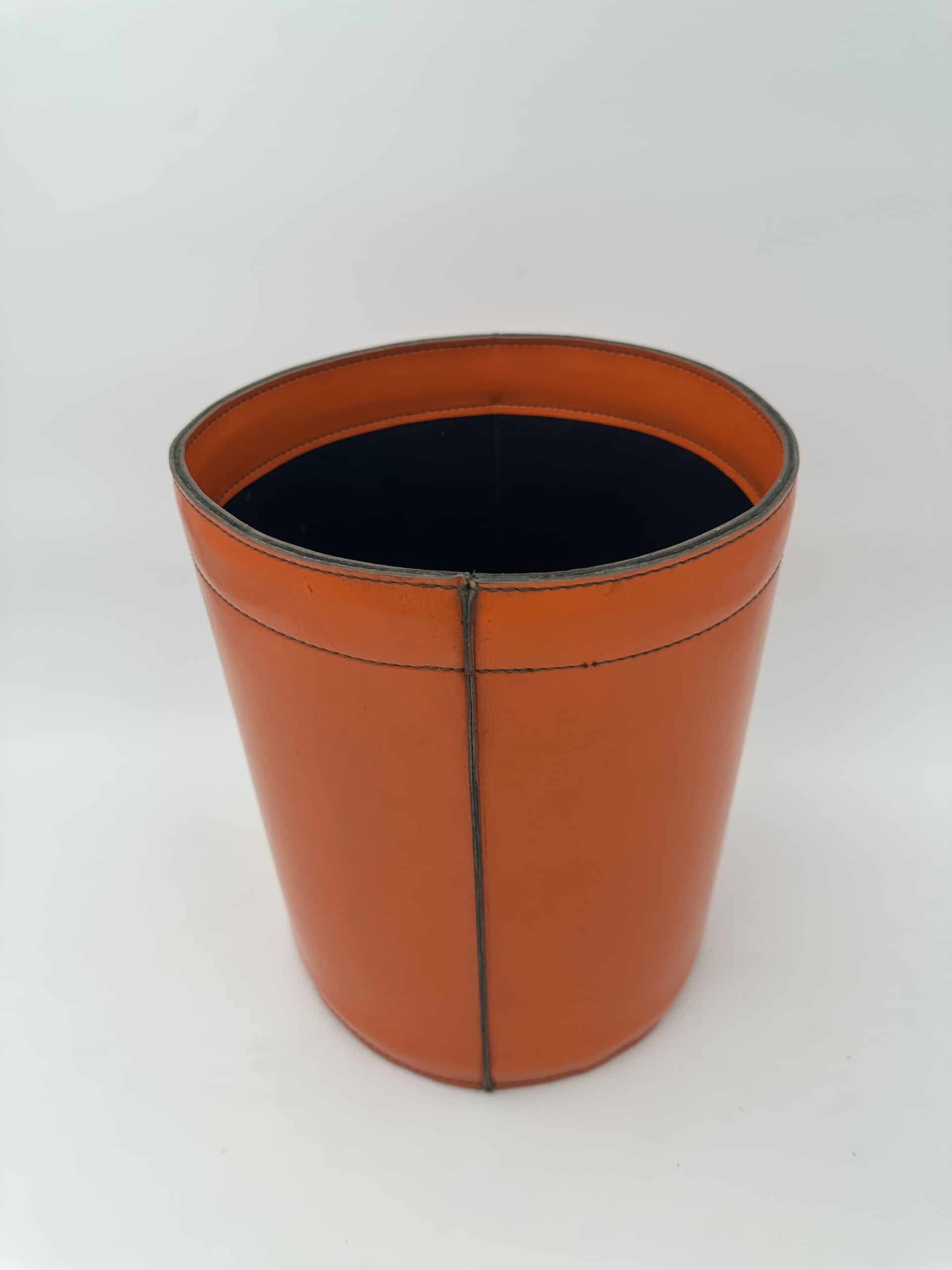 Luxury Leather Wastebasket with Saddle Stitching, in the Style of Hermès, 1970s - Image 4