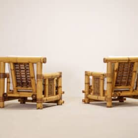 Pair of French Bamboo Armchairs with Pierre Frey Cushions, 1970s