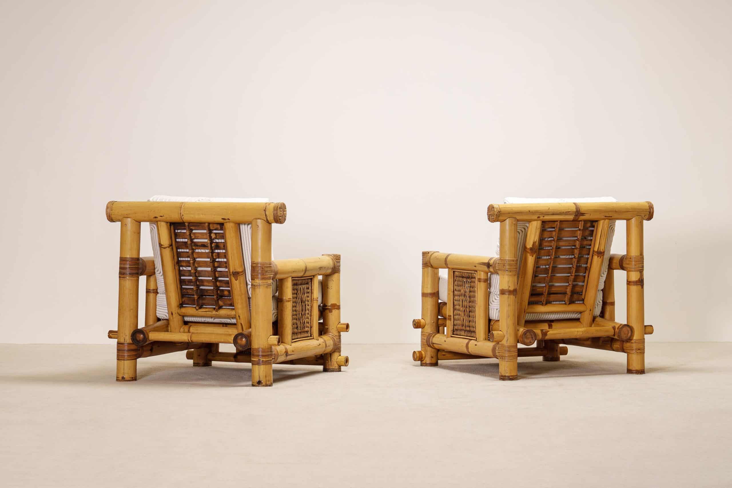 Pair of French Bamboo Armchairs with Pierre Frey Cushions, 1970s - Image 4