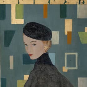 Contemporary French Hand-Painted 1950s Woman Canvas