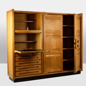 Guillerme and Chambron. Oak wardrobe with built-in writing desk. 1970s–80s