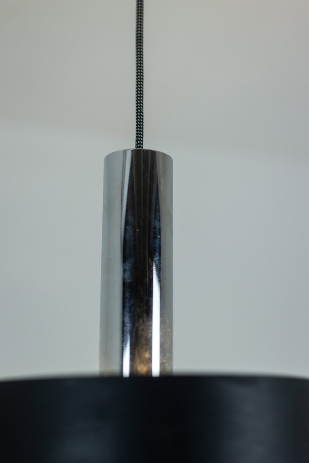 1960s French Black and Chrome Pendant Light - Cable Detail - Styylish