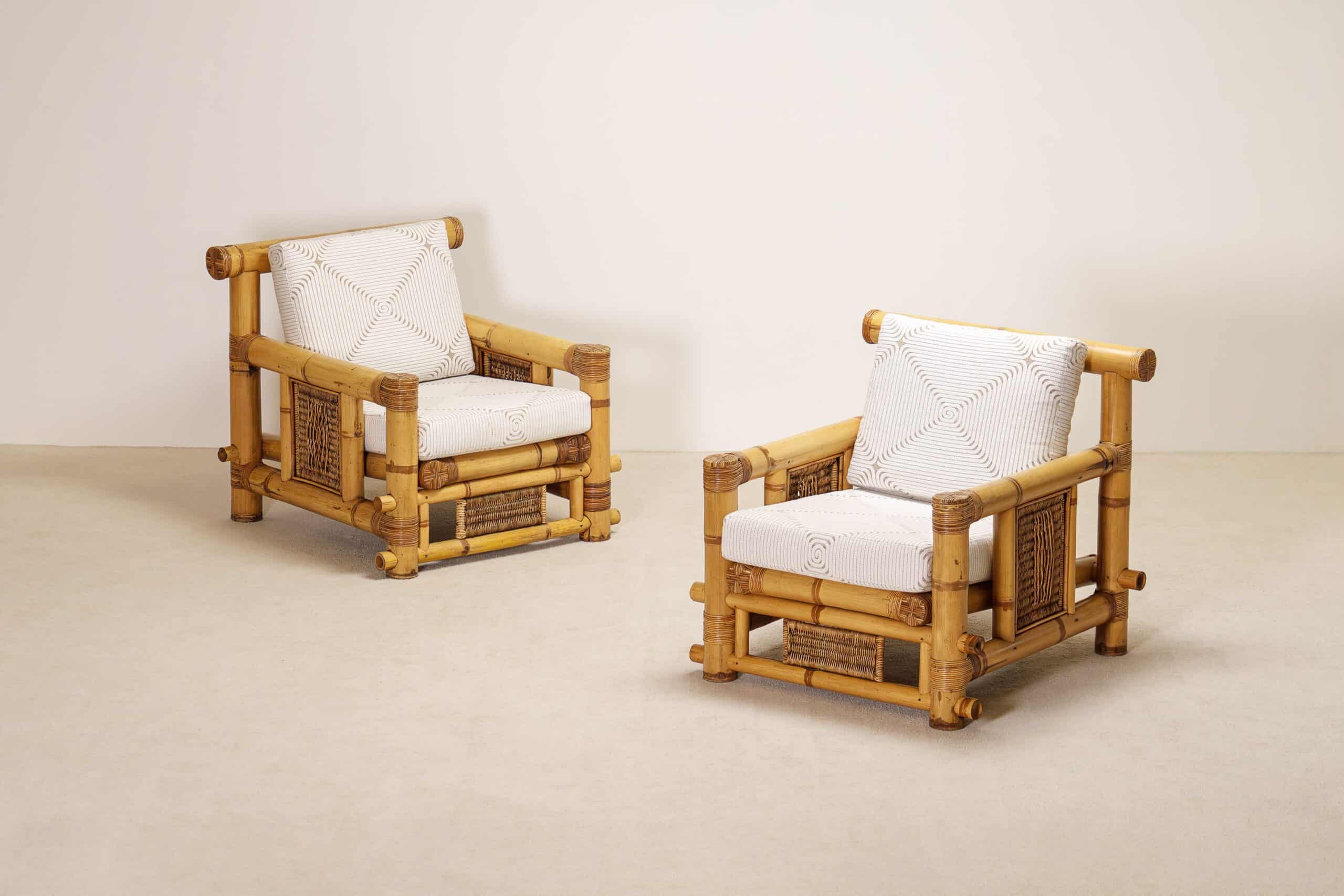 Pair of French Bamboo Armchairs with Pierre Frey Cushions, 1970s - Image 5