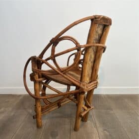 Italian Modernist Rattan and Cowhide Armchair, Italian Work,1960s-70s