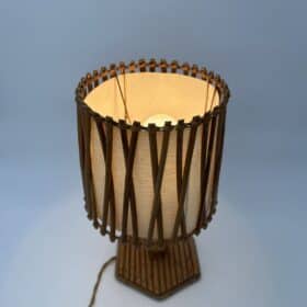 Rattan Table Lamp with Criss-Cross Shade, Attributed to Louis Sognot, 1950s.